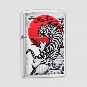 Зажигалка Asian Tiger Design Brushed Chrome, ZIPPO, США, Зажигалки