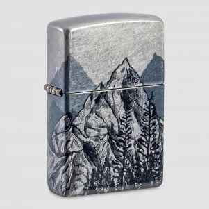 Зажигалка бензиновая Mountain Sketch 540 Tumbled Chrome, ZIPPO, США, Зажигалки ZIPPO