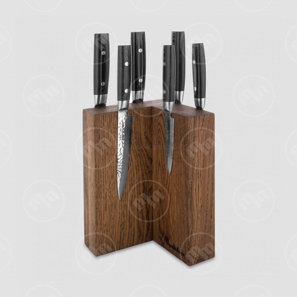 Набор из 6-и кухонных ножей на подставке из дуба, серия Zen, YAXELL, Япония