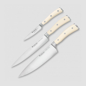 Набор кухонных ножей 3 штуки, серия Ikon Cream White, WUESTHOF, Золинген, Германия, Подарочный набор кухонных ножей