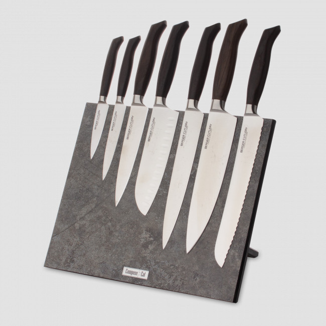 Набор кухонных ножей, 7 штук, на магнитной подставке ComposeEat, серия Ergo Line Smoked Oak, BERGER CUTLERY, Германия