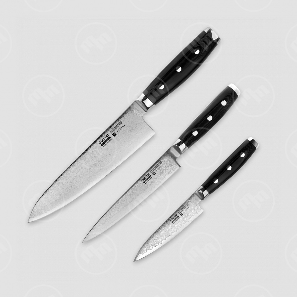 Набор из 3-х кухонных ножей поварская тройка, серия GOU, YAXELL, Япония