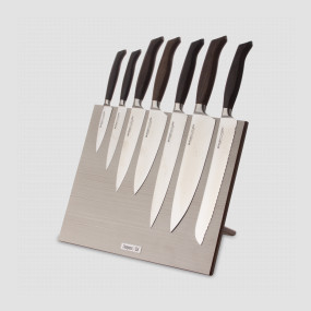 Набор кухонных ножей, 7 штук, на магнитной подставке ComposeEat, серия Ergo Line Smoked Oak, BERGER CUTLERY, Германия, Наборы кухонных ножей