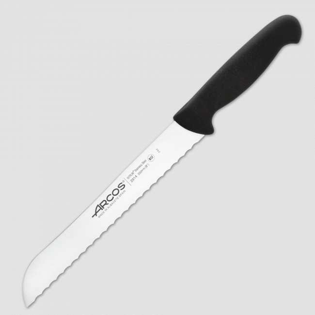 Нож кухонный хлебный 20 см, рукоять черная, серия 2900, ARCOS, Испания