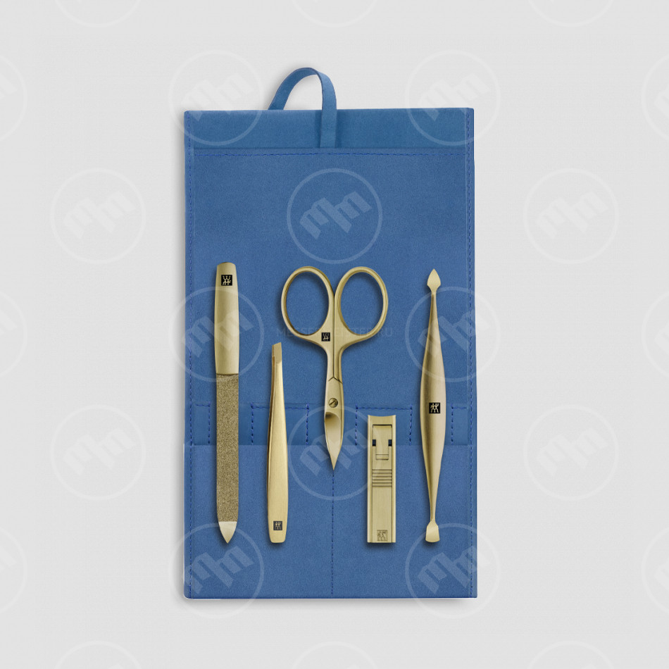 Набор маникюрный в кожаном футляре, цвет голубой, 5 предметов, Twinox Gold, ZWILLING J.A. HENCKELS, Германия