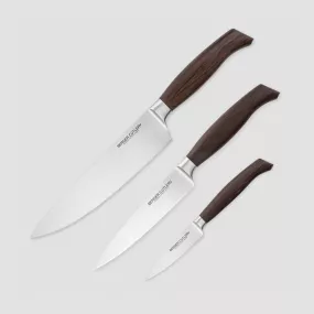 Набор кухонных ножей поварская тройка, серия Ergo Line Smoked Oak, BERGER CUTLERY, Германия, Ergo Smoked oak BERGER CUTLERY