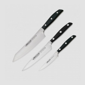 Набор кухонных ножей 3 шт, (10 см, 15 см, 19 см,) цвет ручек - черный, серия Manhattan, ARCOS, Испания, Наборы кухонных ножей