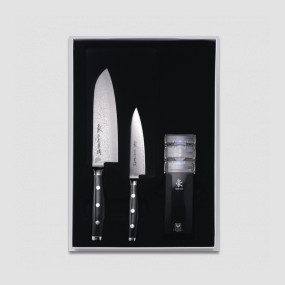 Набор ножей 3 предмета, (2 ножа и точилка), серия GOU, YAXELL, Япония, Подарочный набор кухонных ножей