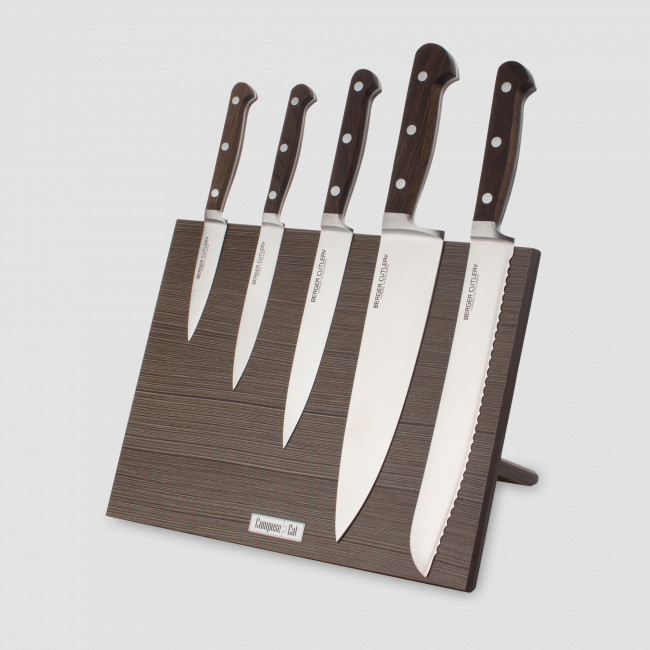 Набор кухонных ножей, 5 штук, на магнитной подставке ComposeEat, серия Classic Smoked Oak, BERGER CUTLERY, Германия