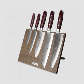 Набор кухонных ножей, 5 штук, на магнитной подставке ComposeEat (коричневая), серия GOU 161, YAXELL, Япония, Лучшие японские кухонные ножи
