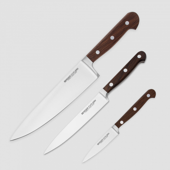 Набор кухонных ножей поварская тройка, серия Classic Smoked Oak, BERGER CUTLERY, Германия