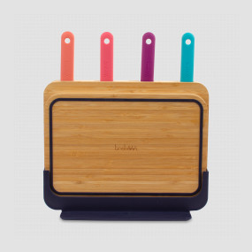 Набор кухонный 6 предметов: 4 ножа в подставке, доска разделочная из бамбука, 30х20 см, серия Chopping boards and Knives, TREBONN, Италия, Наборы кухонных ножей