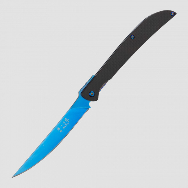 Нож складной для стейка Itto-Ryu Folding Steak, Blue Ti-Coated D2 Tool Steel, Carbon Fiber Handles, HIKARI, Япония