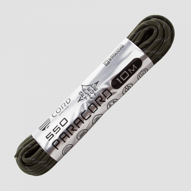 Паракорд 550 световозвращающий army green, 10 м, серия Cord 550, CORD, Россия