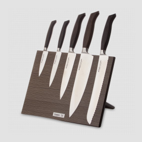 Набор кухонных ножей, 5 штук, на магнитной подставке ComposeEat, серия Ergo Line Smoked Oak, BERGER CUTLERY, Германия, Набор ножей 5 предметов