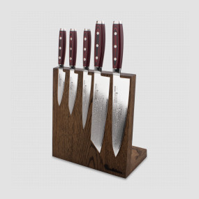 Набор из 5-ти кухонных ножей на подставке из дуба, серия GOU 161, YAXELL, Япония, Лучшие японские кухонные ножи