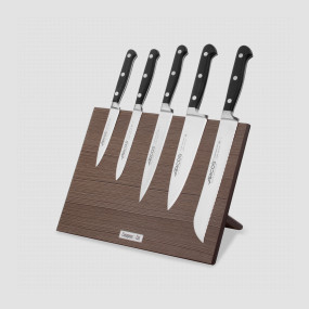 Набор кухонных ножей, 5 штук, на магнитной композитной подставке ComposeEat (темное дерево),серия Opera, ARCOS, Испания, Набор ножей 5 предметов