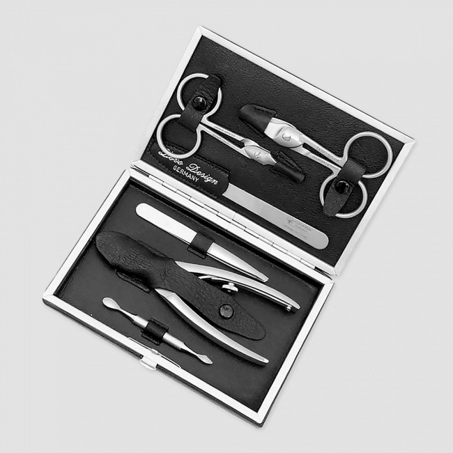 Набор маникюрный в кожаном футляре DOVO Solingen, цвет черный, 6 предметов, серия Manicure sets, DOVO, Германия