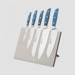 Набор кухонных ножей, 5 штук, на магнитной композитной подставке ComposeEat (светлое дерево),серия Brooklyn, ARCOS, Испания, Набор ножей 5 предметов