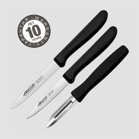 Набор кухонных ножей для чистки и нарезки овощей, рукоять черная, серия Genova, ARCOS, Испания, Наборы ножей "Поварская тройка" 