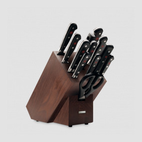 Набор кухонных ножей 9 штук + кухонные ножницы + вилка + мусат в деревянной подставке, серия Classic, WUESTHOF, Золинген, Германия, Подарочный набор кухонных ножей