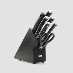 Набор кухонных ножей 5 предметов, мусат, ножницы, в деревянной подставке, серия Classic Ikon, WUESTHOF, Золинген, Германия, Подарочный набор кухонных ножей