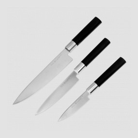 Набор из 3-х кухонный ножей, (нож 10 см, нож 15 см, нож Шеф 20 см) в коробке, серия Wasabi Black, KAI, Япония, KAI (Япония)