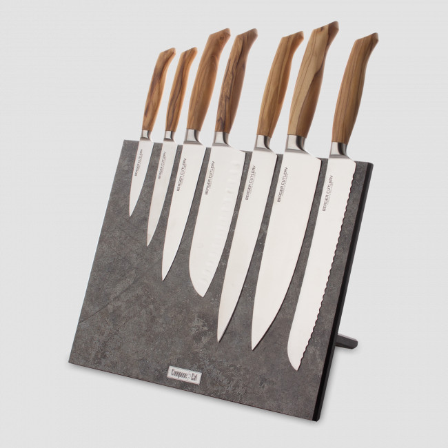 Набор кухонных ножей, 7 штук, на магнитной подставке ComposeEat, серия Ergo Line Olive, BERGER CUTLERY, Германия