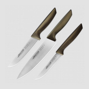 Набор кухонных ножей поварская тройка, коричневые ручки, серия Niza, ARCOS, Испания, Наборы ножей "Поварская тройка" 