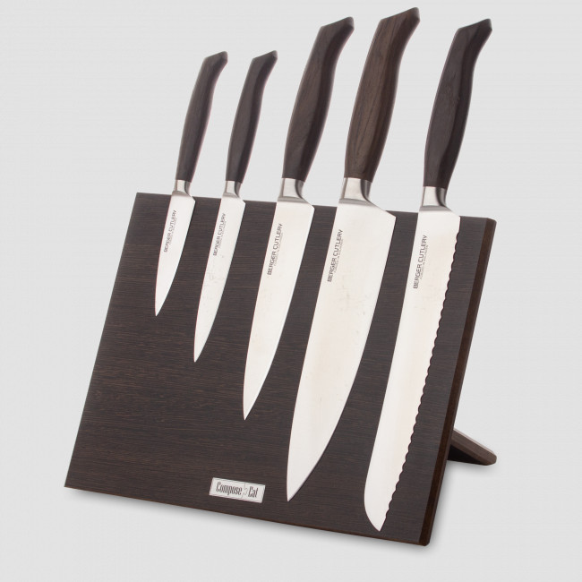 Набор кухонных ножей, 5 штук, на магнитной подставке ComposeEat, серия Ergo Line Smoked Oak, BERGER CUTLERY, Германия