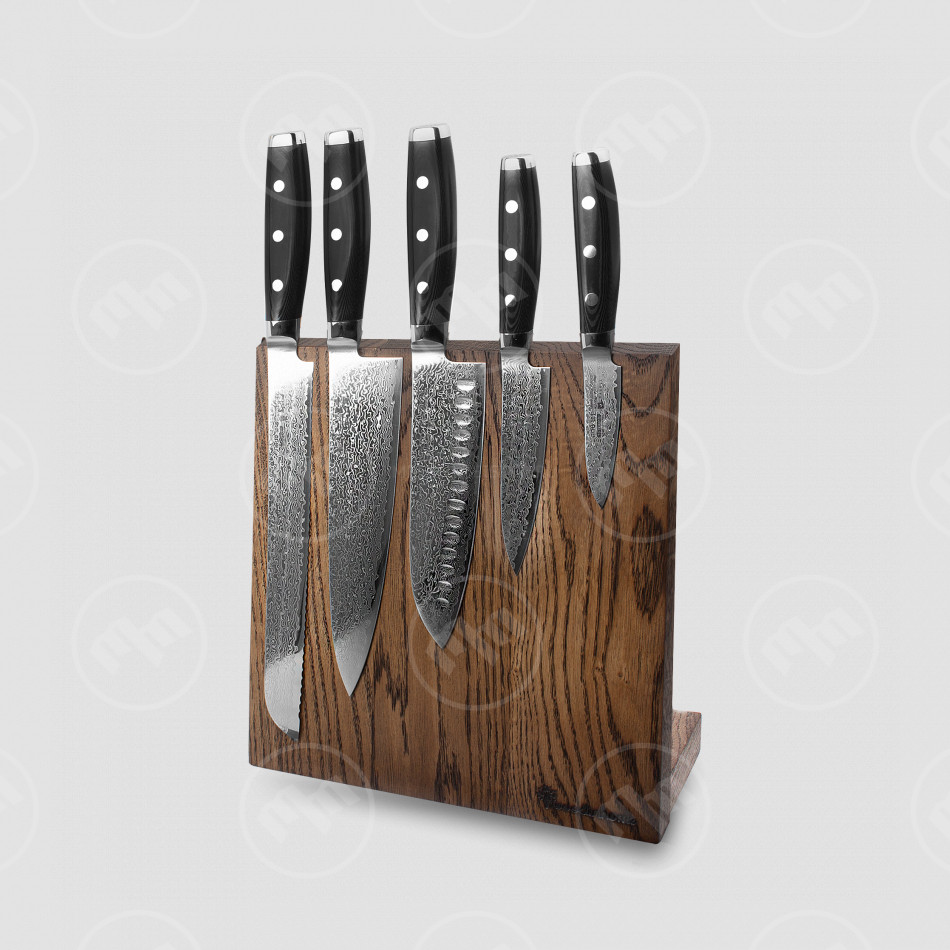 Набор из 5-ти кухонных ножей на подставке из дуба, серия GOU, YAXELL, Япония