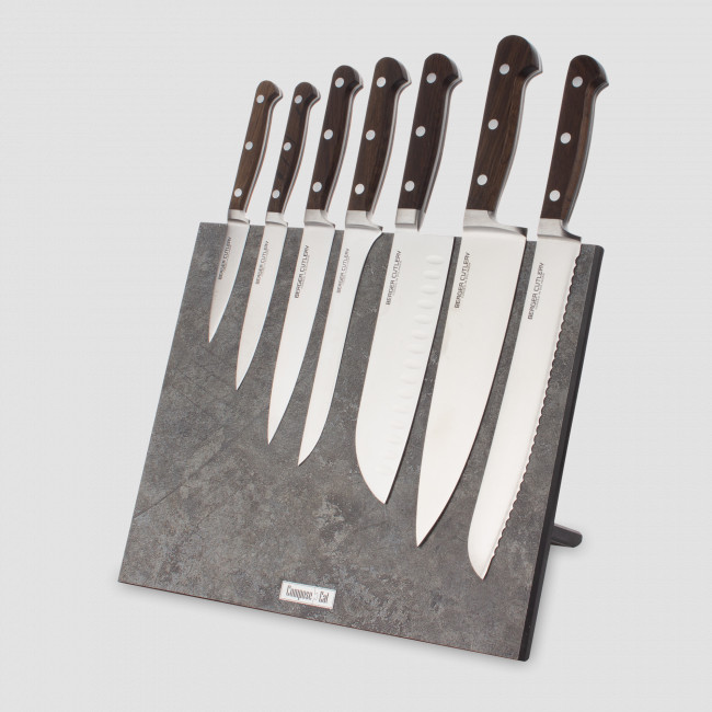Набор кухонных ножей, 7 штук, на магнитной подставке ComposeEat, серия Classic Smoked Oak, BERGER CUTLERY, Германия