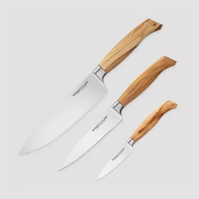 Набор кухонных ножей "поварская тройка", серия Ergo Line Olive, BERGER CUTLERY, Германия, Ergo Olive BERGER CUTLERY
