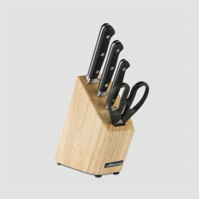 Набор из 3-х кухонных ножей с ножницами на деревянной подставке, серия Clasica, ARCOS, Испания, Набор ножей 5 предметов