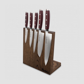 Набор из 5-ти кухонных ножей на подставке из дуба, серия GOU 161, YAXELL, Япония, Лучшие японские кухонные ножи