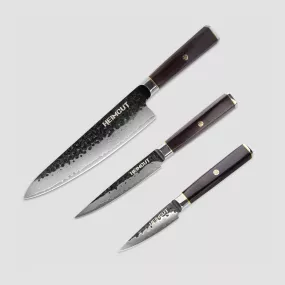 Набор кухонных ножей поварская тройка, серия Black Damascus, HEIMCUT, Россия, Наборы ножей "Поварская тройка" 