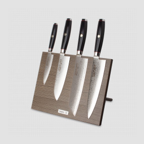 Набор кухонных ножей, 4 штуки, на магнитной подставке ComposeEat (венге), серия Ypsilon (193 слоя), YAXELL, Япония, Лучшие японские кухонные ножи