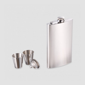 Набор, фляга 270 мл, 2 стопки, воронка, сталь, серебристый, S. QUIRE, Италия, S.QUIRE (Италия)