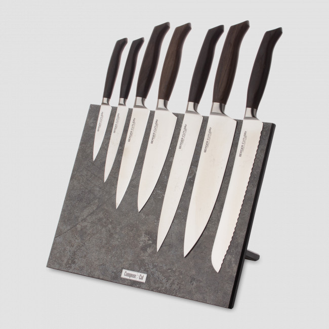 Набор кухонных ножей, 7 штук, на магнитной подставке ComposeEat, серия Ergo Line Smoked Oak, BERGER CUTLERY, Германия