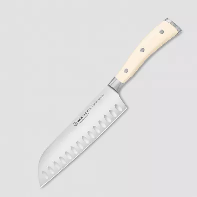 Нож кухонный Сантоку 17 см, с углублениями на кромке, серия Ikon Cream White, WUESTHOF, Золинген, Германия, 