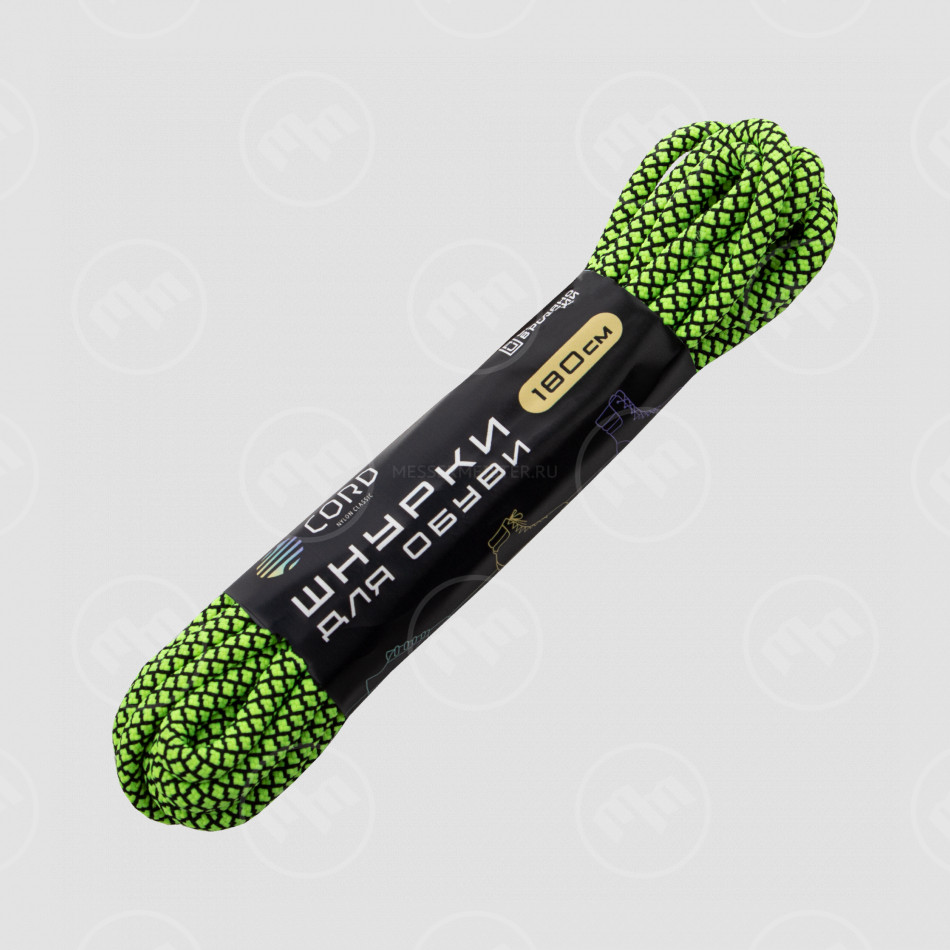 Шнурки из паракорда, 180 см, черно-зеленый, CORD, Россия
