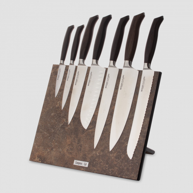 Набор кухонных ножей, 7 штук, на магнитной подставке ComposeEat, серия Ergo Line Smoked Oak, BERGER CUTLERY, Германия