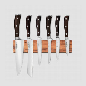 Набор из 6-ти кухонных ножей на магнитном держателе из дерева акации, серия Ikon, WUESTHOF, Золинген, Германия, Наборы ножей 6 предметов