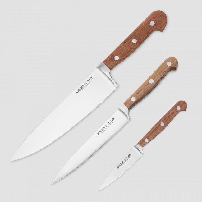 Набор кухонных ножей поварская тройка, серия Classic Walnut, BERGER CUTLERY, Германия