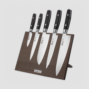 Набор кухонных ножей, 5 штук, на магнитной подставке ComposeEat (коричневая), серия RAN, YAXELL, Япония, Набор ножей 5 предметов