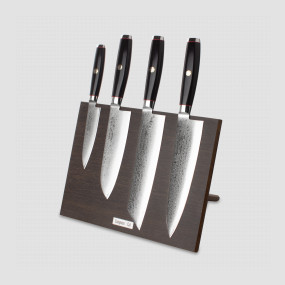 Набор кухонных ножей, 4 штуки, на магнитной подставке ComposeEat (венге), серия Ypsilon (193 слоя), YAXELL, Япония, Лучшие японские кухонные ножи