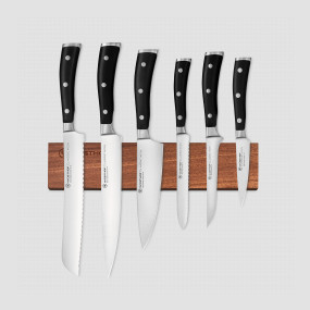 Набор из 6-ти кухонных ножей на магнитном держателе из дерева орех, серия Classic Ikon, WUESTHOF, Золинген, Германия, Наборы ножей 6 предметов