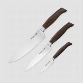 Набор кухонных ножей поварская тройка, серия Ergo Line Smoked Oak, BERGER CUTLERY, Германия, Наборы ножей "Поварская тройка" 