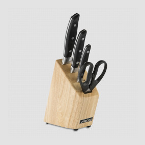 Набор из 3-х кухонных ножей с ножницами на деревянной подставке, серия Manhattan, ARCOS, Испания, Набор ножей 5 предметов