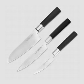 Набор из 3-х кухонных ножей, (нож 10 см, нож 15 см, нож Сантоку 16.5 см) в коробке, серия Wasabi Black, KAI, Япония, KAI (Япония)